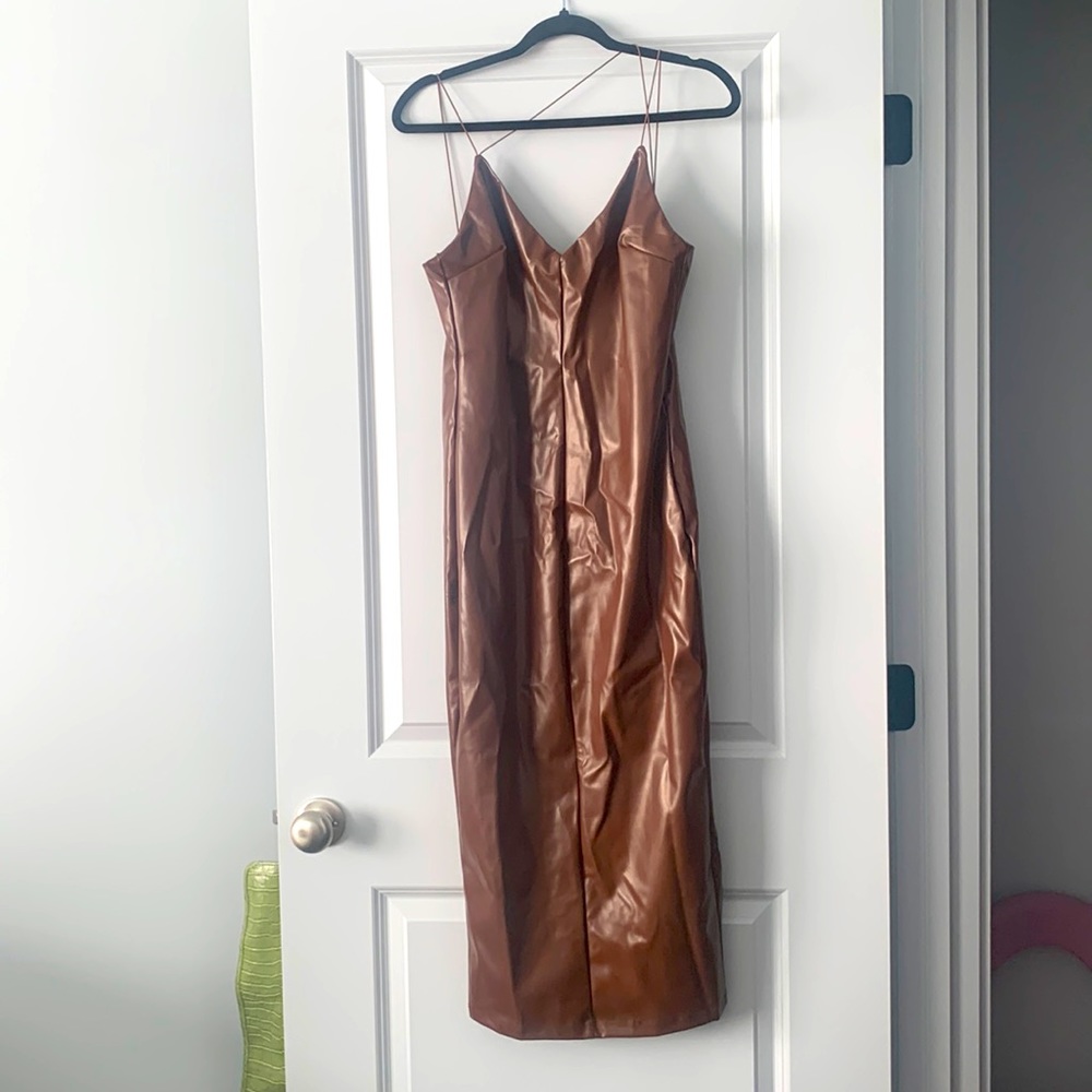 Brown faux leather long dress